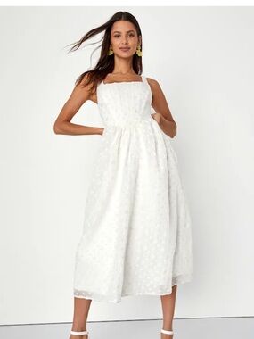 Devoted Dreamer Ivory Lace-Up Bustier Midi Dress With Pockets